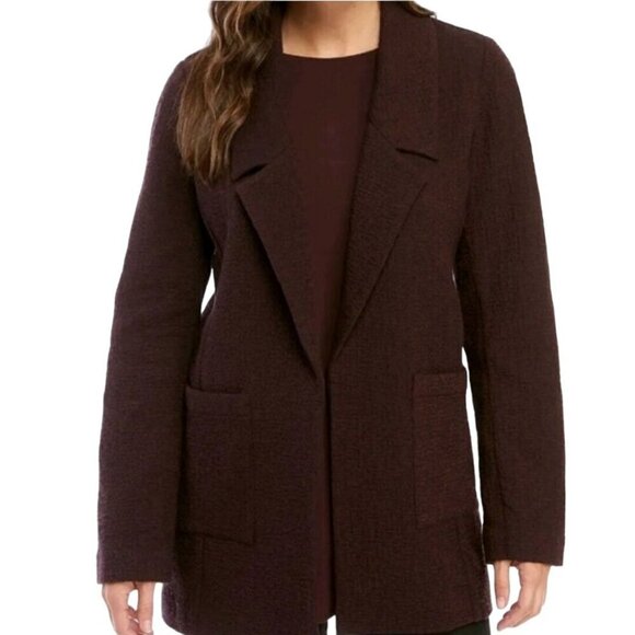 Eileen Fisher Notched Collar Textured Open Front Blazer Pockets In Casis Size M - Picture 5 of 8